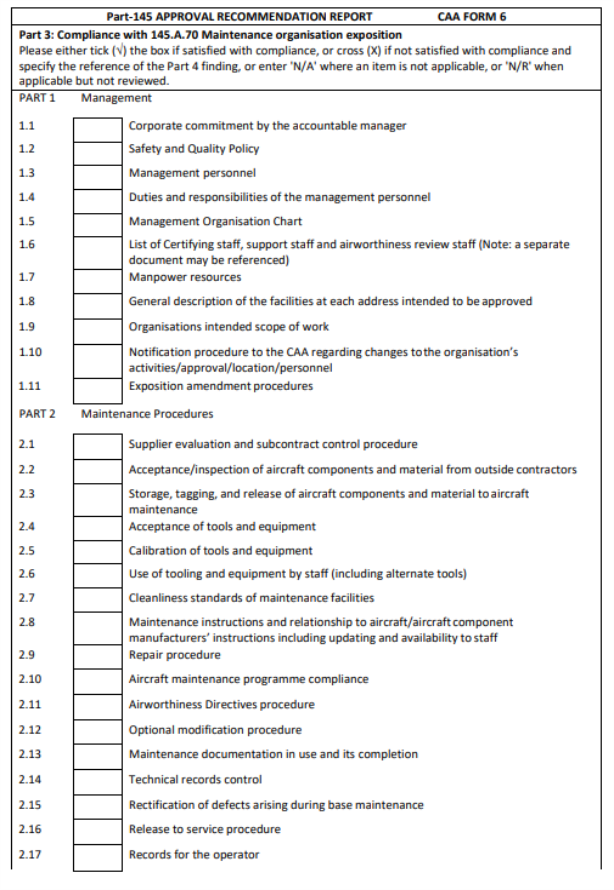 Appendix II to AMC 145.B.20(5) — CAA Form 6